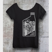 Gender Fluid Shirt. Black Slouchy Off-the-Shoulder Tee. Trans Shirt