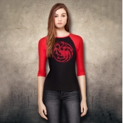 Targaryen Sigil Game of Thrones Women's Fitted 3/4 Sleeve Top in Red and Black.