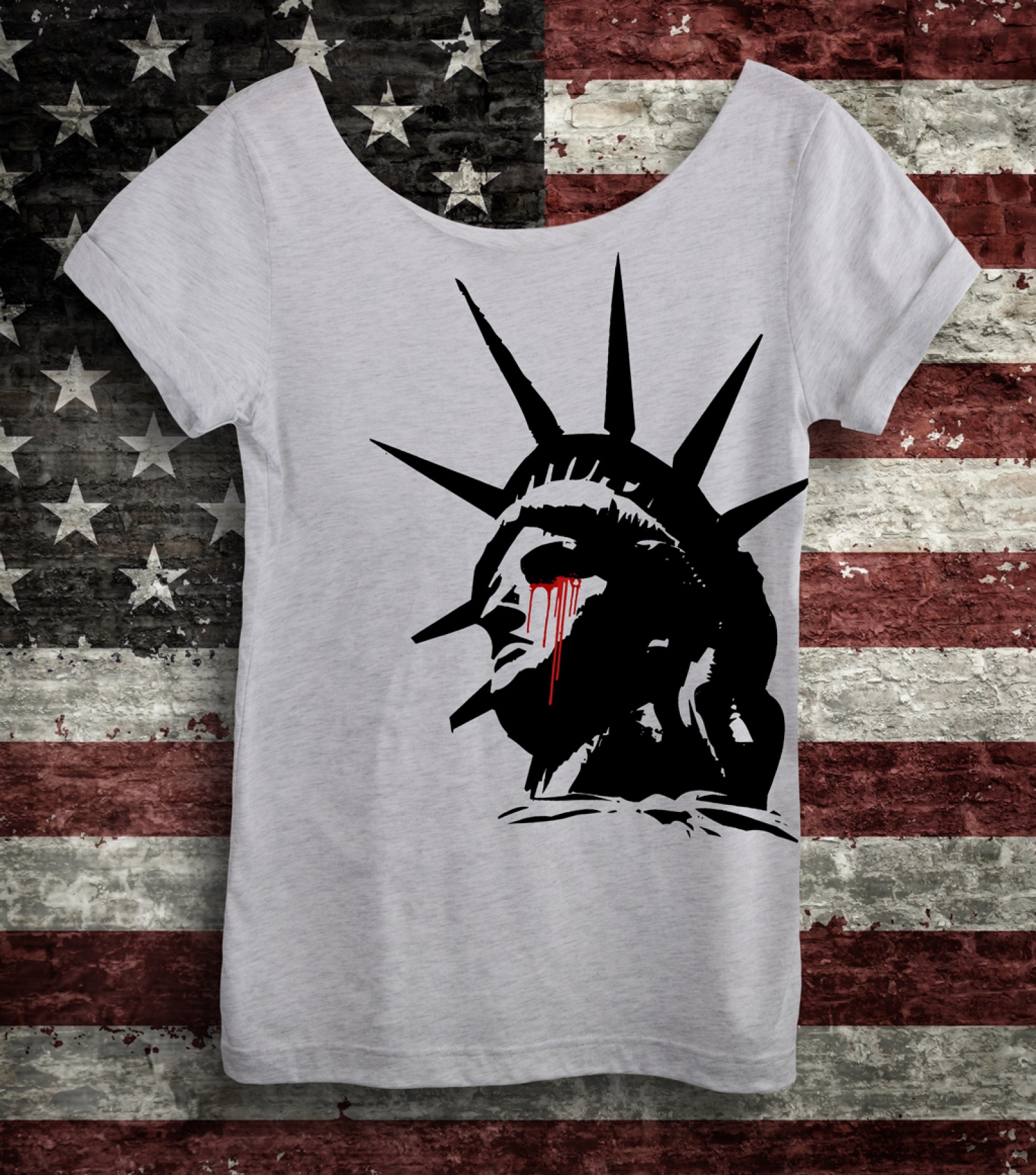 Lady Liberty Crying Women s Off the Shoulder Slouchy Tee